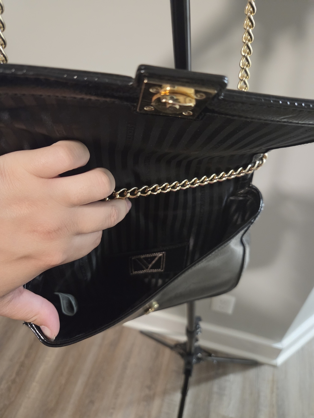 Victoria's Secret Black Shoulder Bag with Gold Chain
